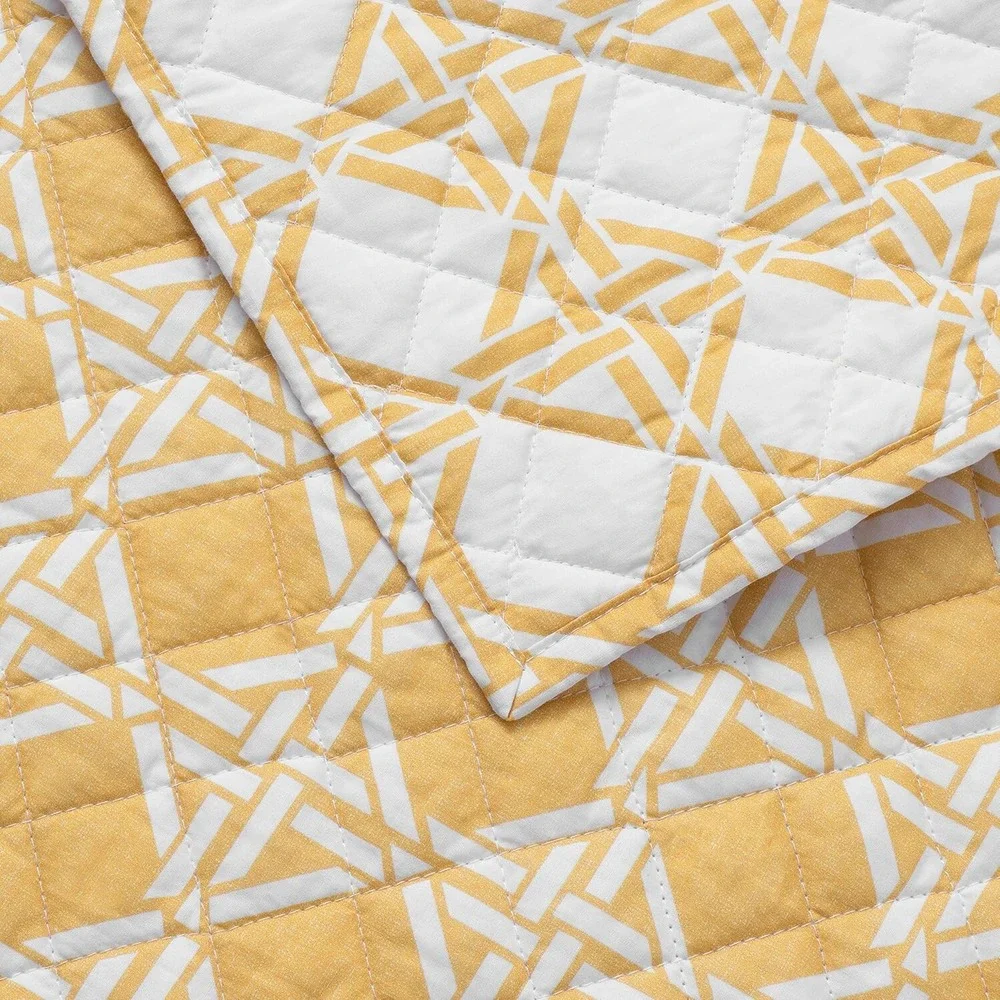 Levtex Home Quilt Set Unisex Full/Queen Yellow New Cane Geometric Reversible